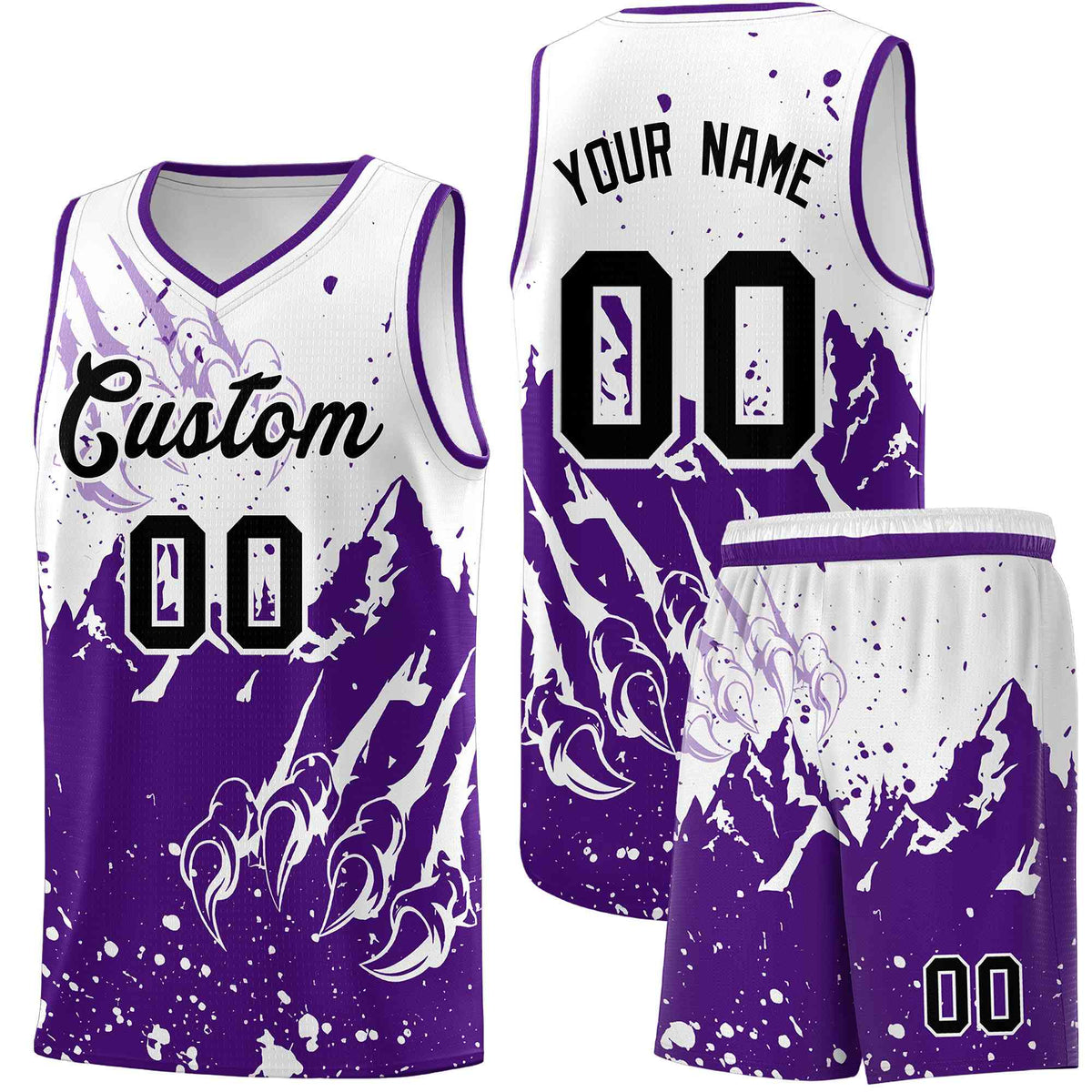 Custom White Purple Snow Mountain Beast Pattern Sports Uniform Basketball Jersey| KXKSHOP