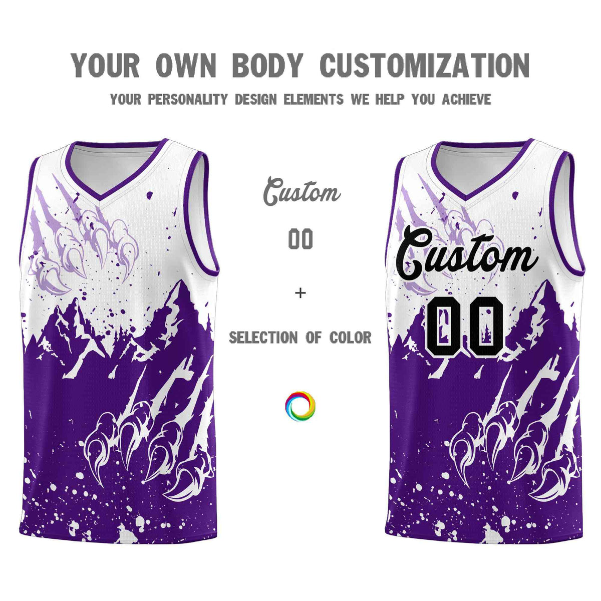 Custom White Purple Snow Mountain Beast Pattern Sports Uniform Basketball Jersey| KXKSHOP