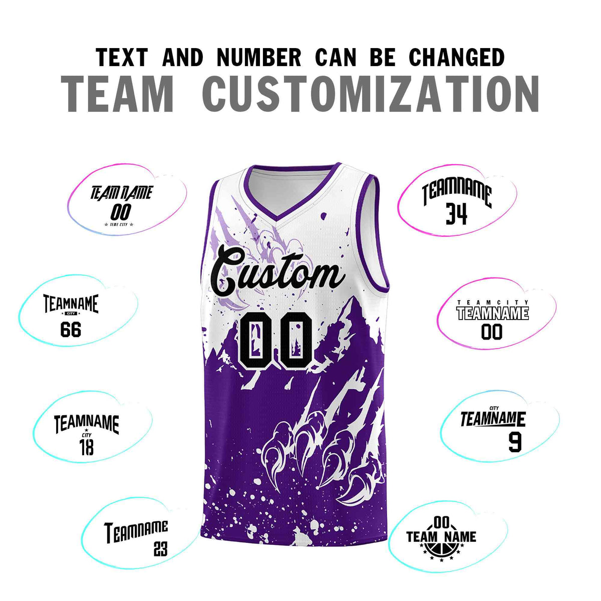 Custom White Purple Snow Mountain Beast Pattern Sports Uniform Basketball Jersey| KXKSHOP