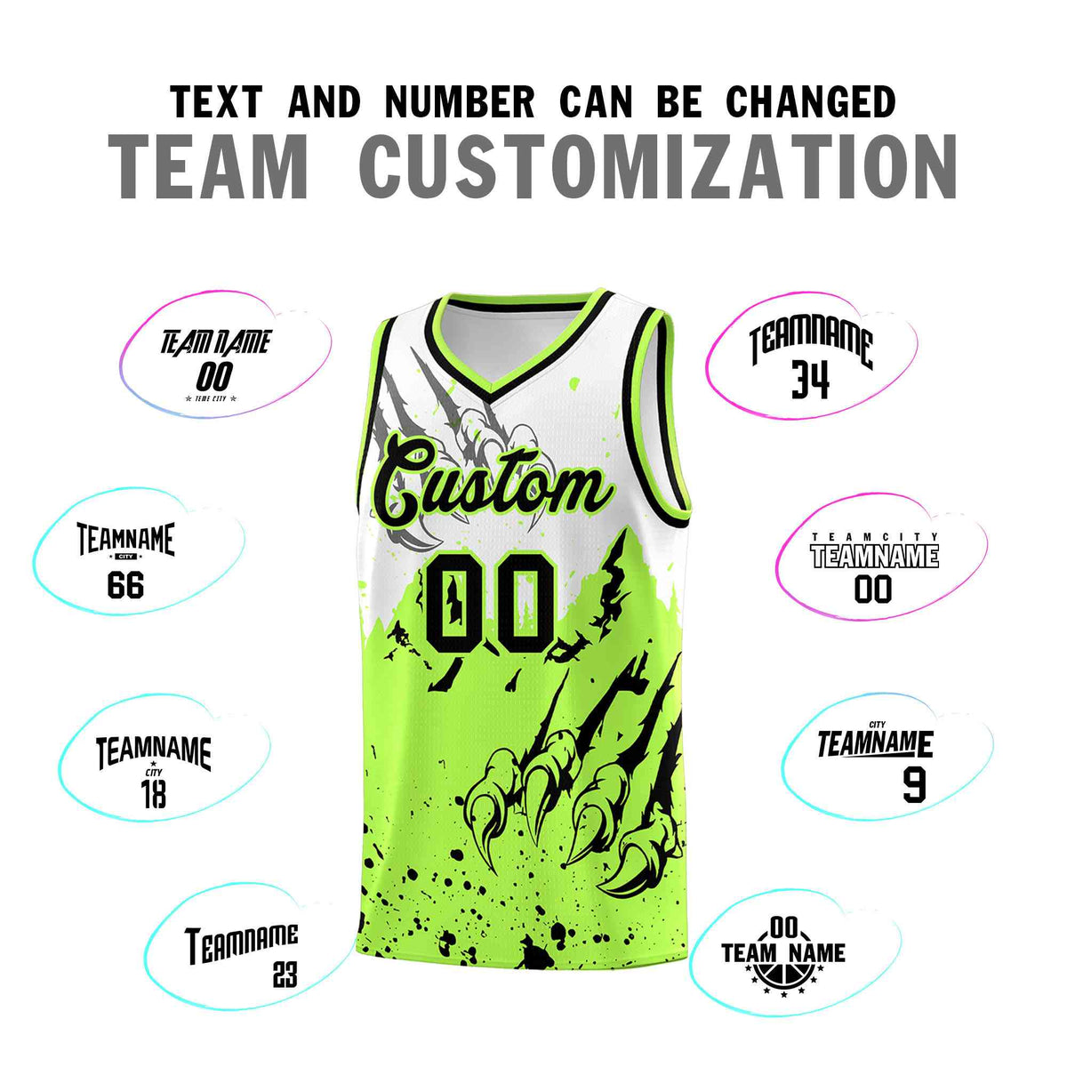 Custom White Fluorescent Green Snow Mountain Beast Pattern Sports Uniform Basketball Jersey| KXKSHOP