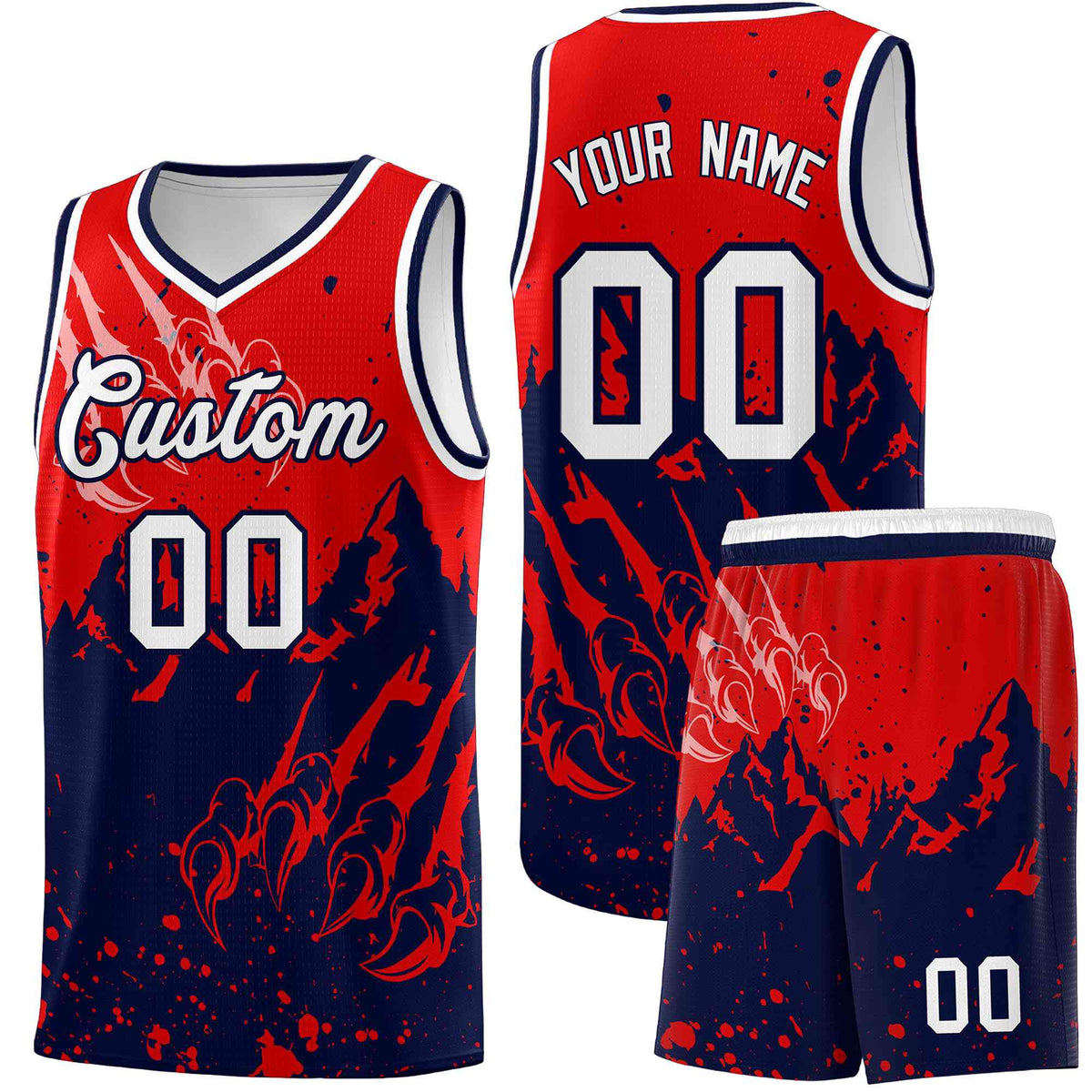 Custom Red Navy Snow Mountain Beast Pattern Sports Uniform Basketball Jersey| KXKSHOP