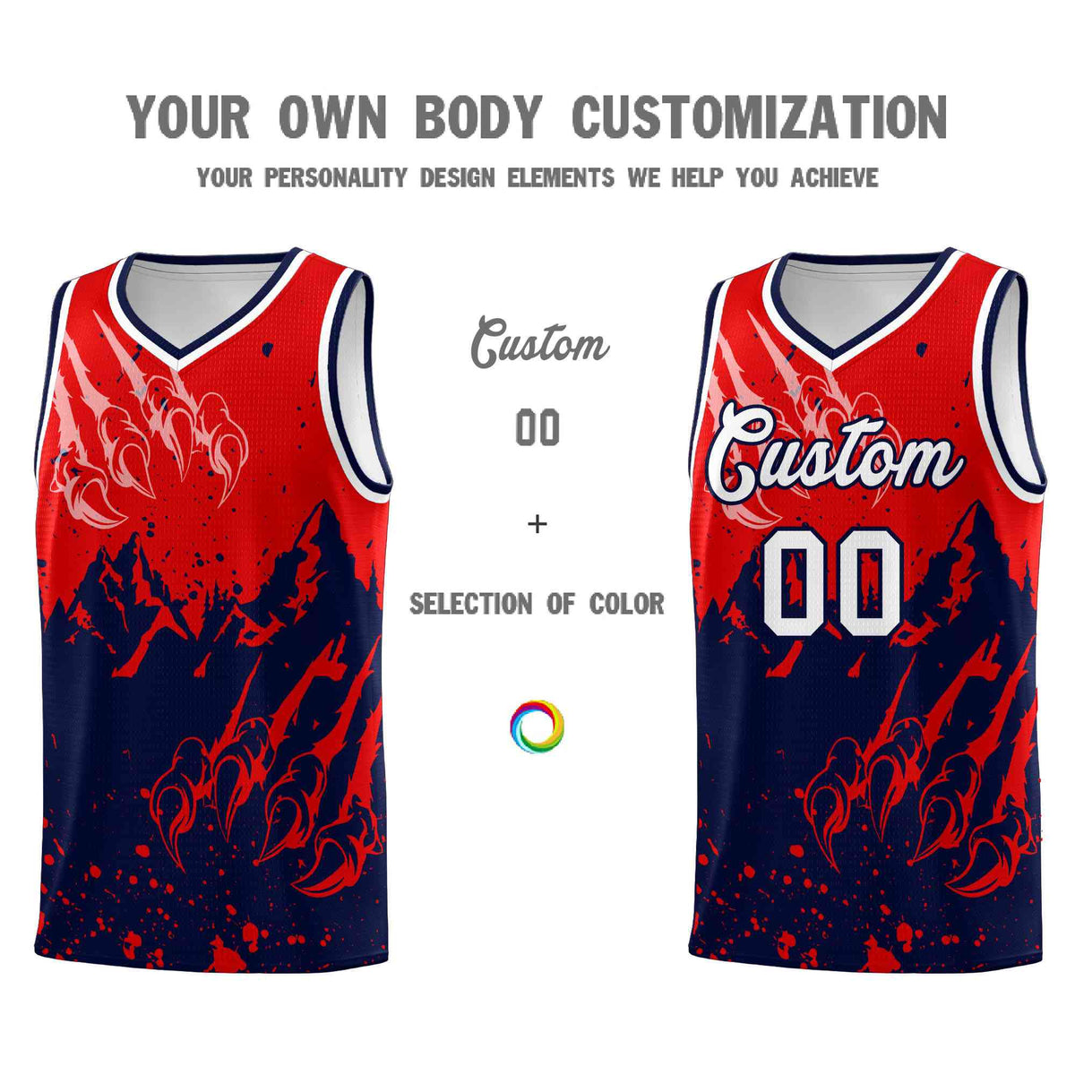 Custom Red Navy Snow Mountain Beast Pattern Sports Uniform Basketball Jersey| KXKSHOP