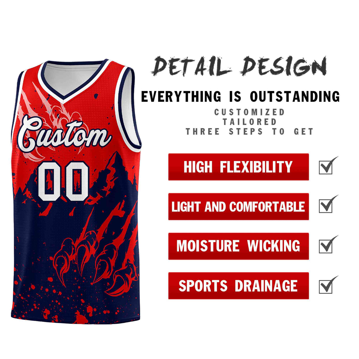 Custom Red Navy Snow Mountain Beast Pattern Sports Uniform Basketball Jersey| KXKSHOP