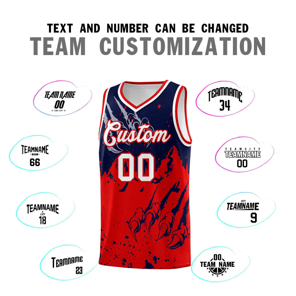 Custom Navy Red Snow Mountain Beast Pattern Sports Uniform Basketball Jersey| KXKSHOP