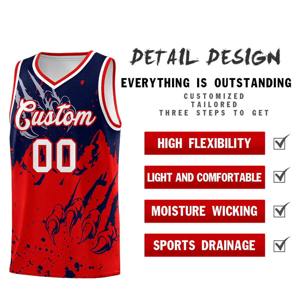 Custom Navy Red Snow Mountain Beast Pattern Sports Uniform Basketball Jersey| KXKSHOP