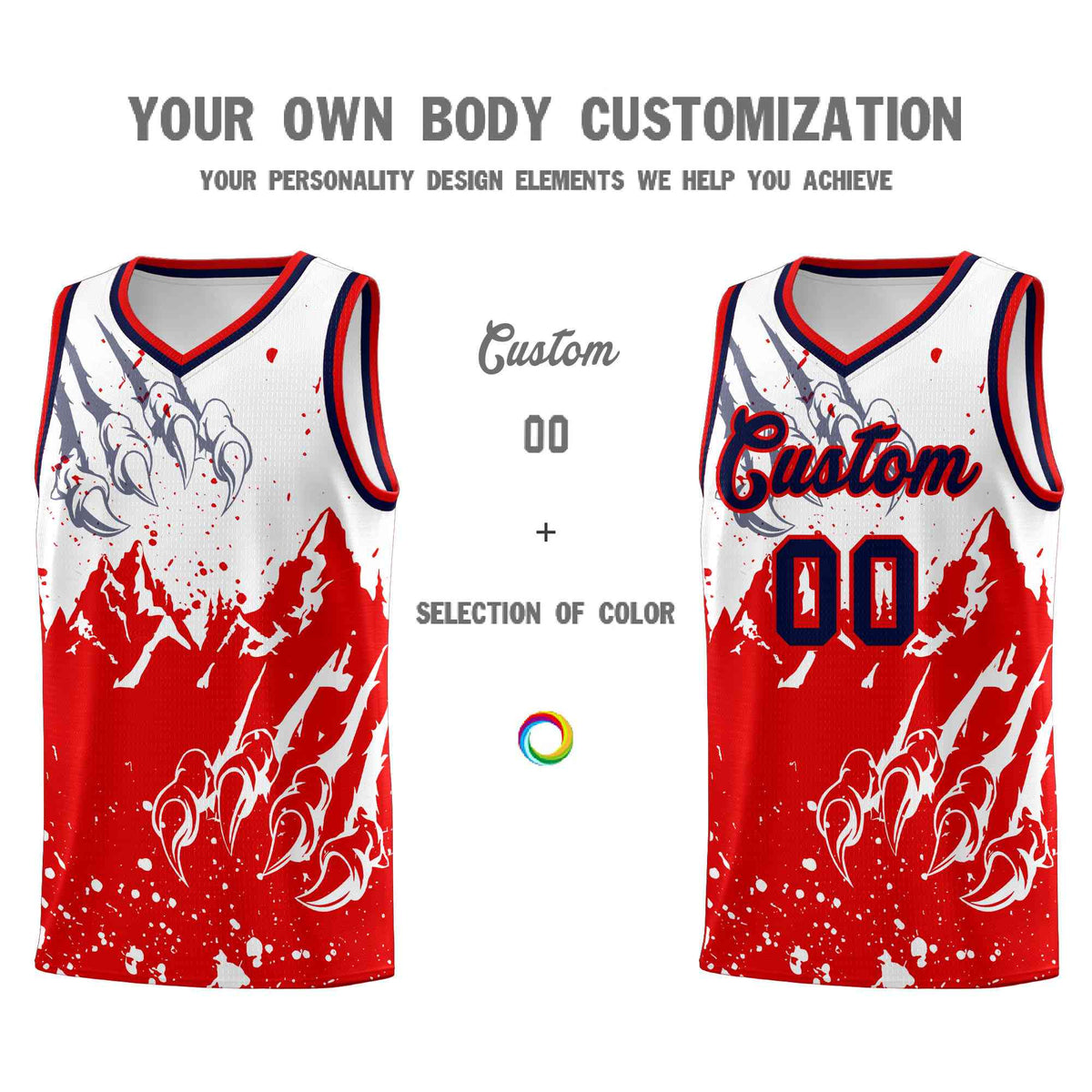 Custom White Red Snow Mountain Beast Pattern Sports Uniform Basketball Jersey| KXKSHOP