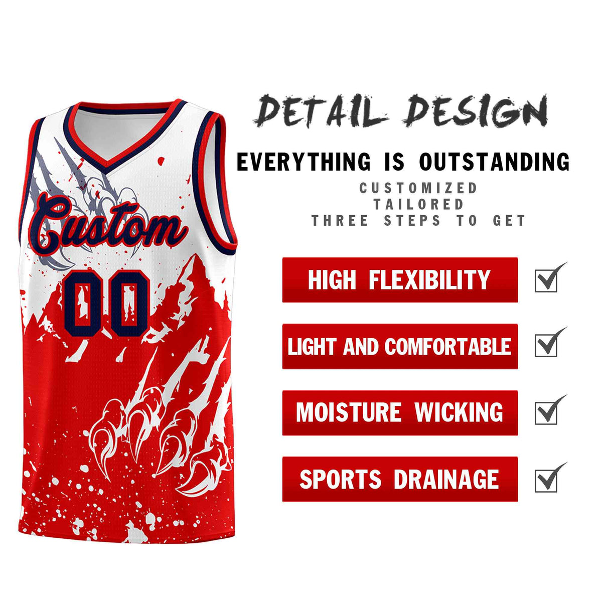 Custom White Red Snow Mountain Beast Pattern Sports Uniform Basketball Jersey| KXKSHOP