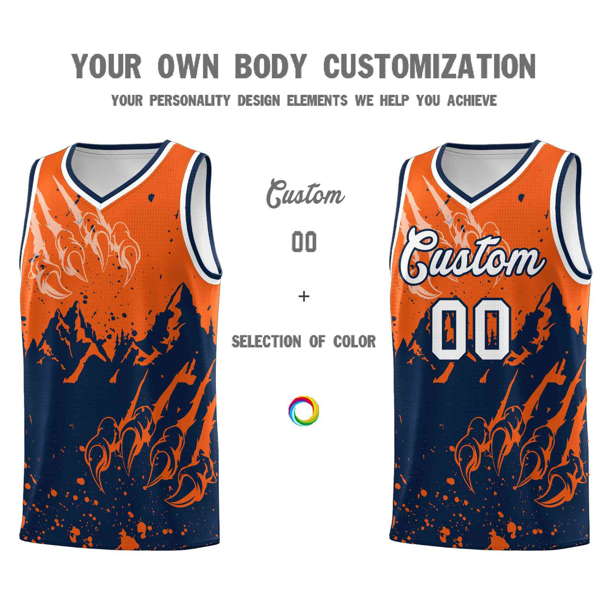 Custom Orange Navy Snow Mountain Beast Pattern Sports Uniform Basketball Jersey| KXKSHOP