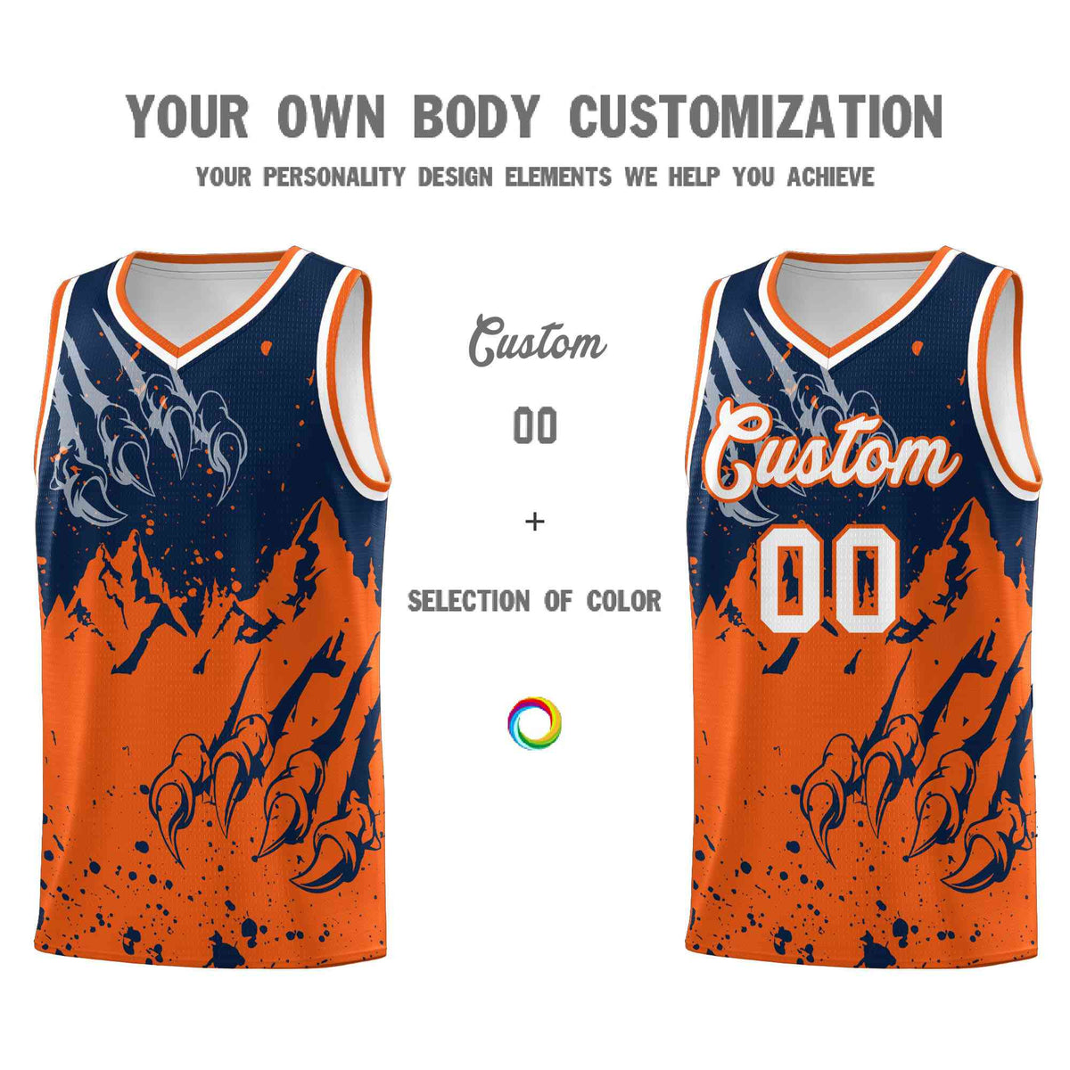 Custom Navy Orange Snow Mountain Beast Pattern Sports Uniform Basketball Jersey| KXKSHOP