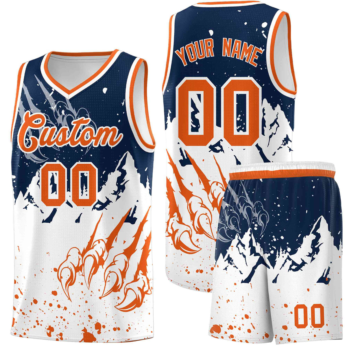 Custom Navy Orange Snow Mountain Beast Pattern Sports Uniform Basketball Jersey| KXKSHOP