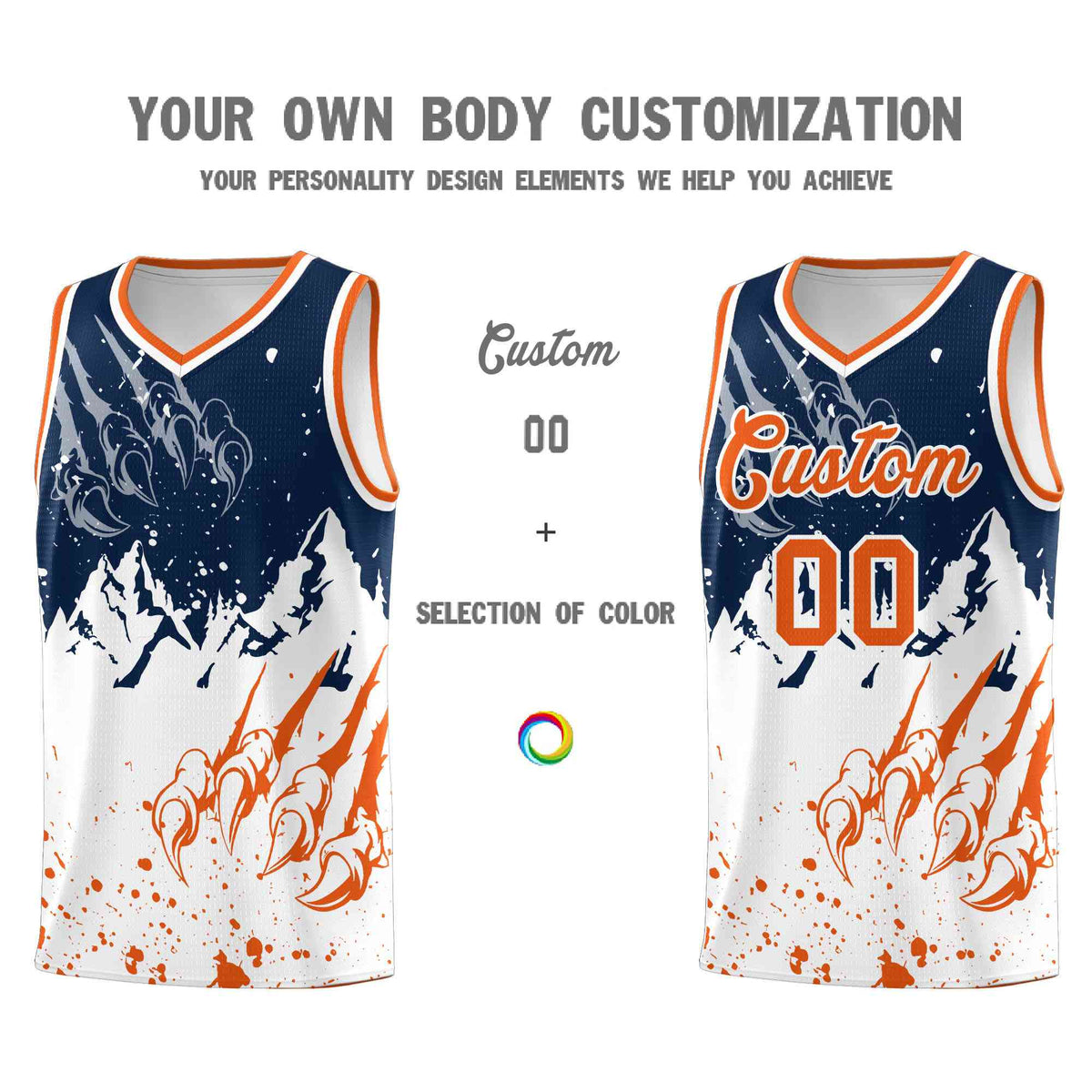 Custom Navy Orange Snow Mountain Beast Pattern Sports Uniform Basketball Jersey| KXKSHOP