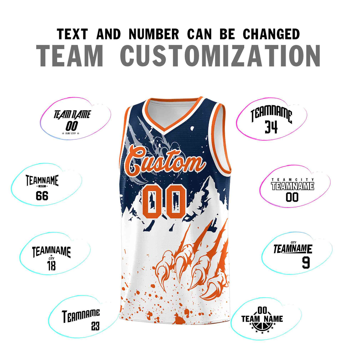 Custom Navy Orange Snow Mountain Beast Pattern Sports Uniform Basketball Jersey| KXKSHOP