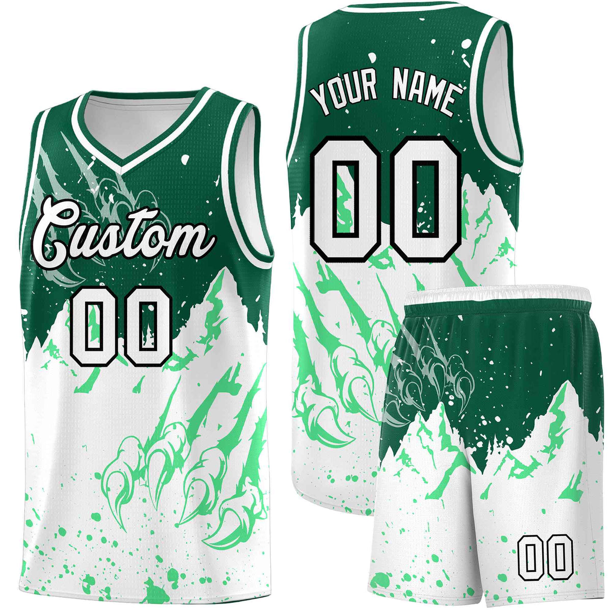 Custom Kelly Green White Snow Mountain Beast Pattern Sports Uniform Basketball Jersey| KXKSHOP