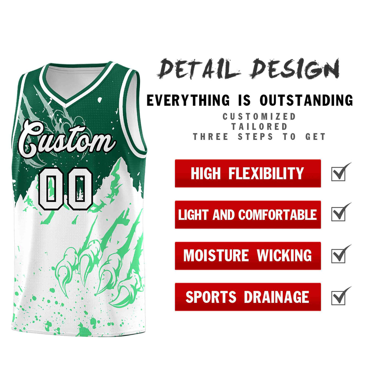 Custom Kelly Green White Snow Mountain Beast Pattern Sports Uniform Basketball Jersey| KXKSHOP