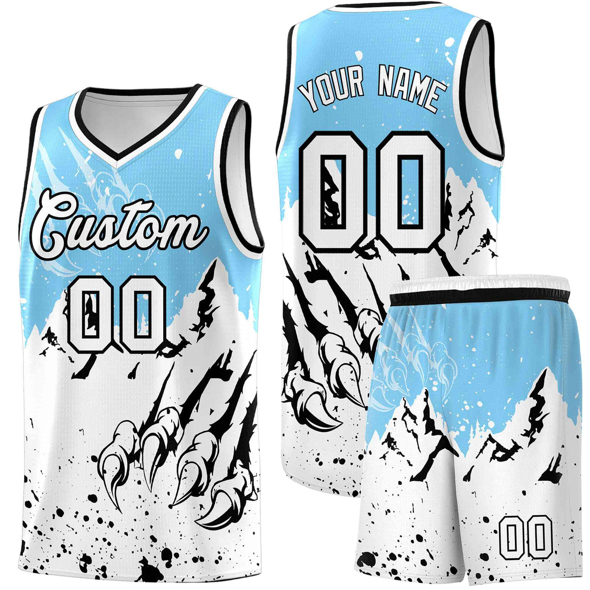 Custom Light Blue White Snow Mountain Beast Pattern Sports Uniform Basketball Jersey| KXKSHOP