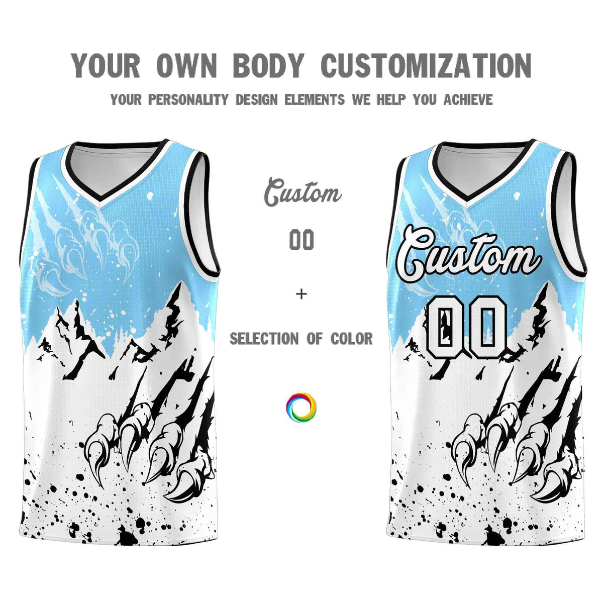 Custom Light Blue White Snow Mountain Beast Pattern Sports Uniform Basketball Jersey| KXKSHOP