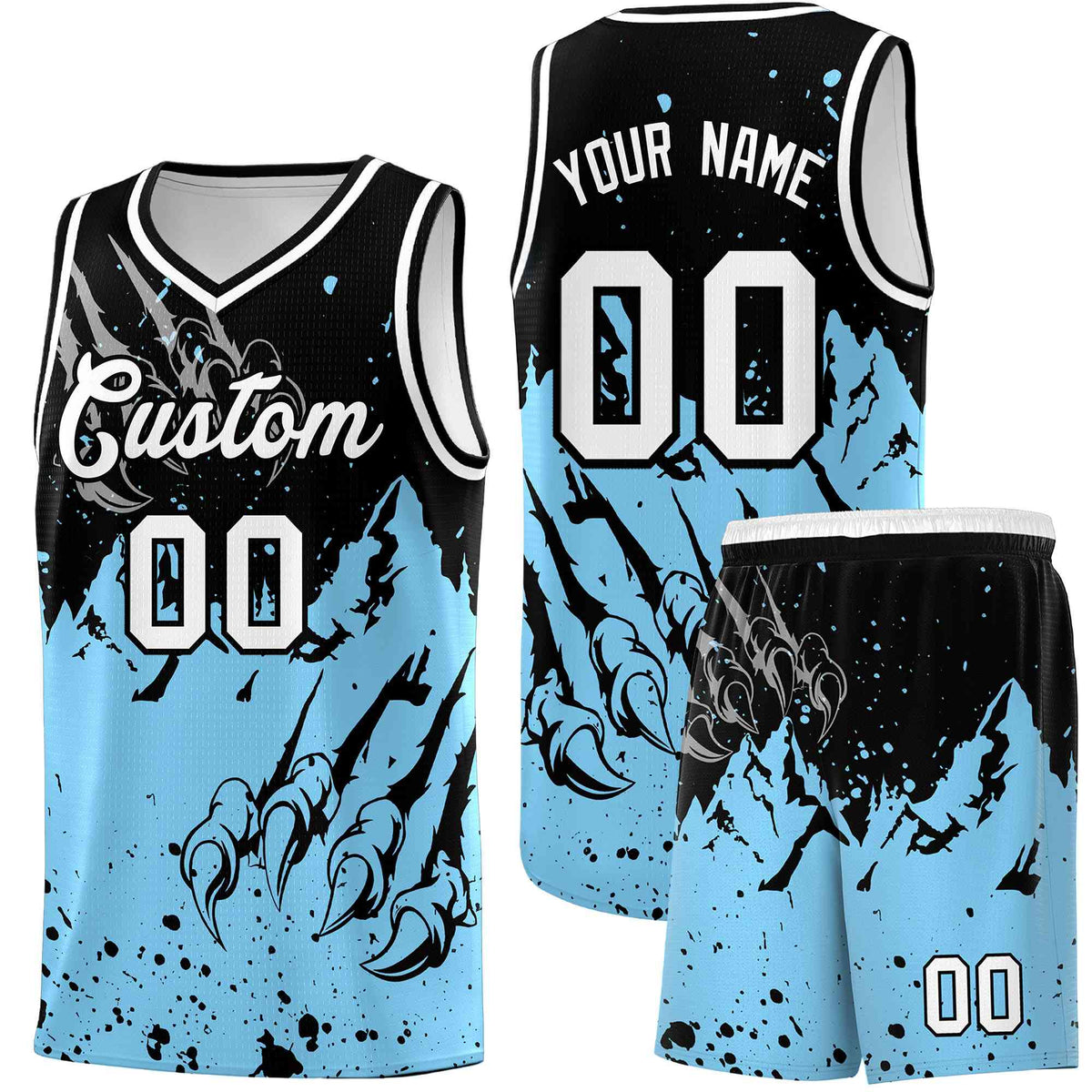 Custom Black Light Blue Snow Mountain Beast Pattern Sports Uniform Basketball Jersey| KXKSHOP