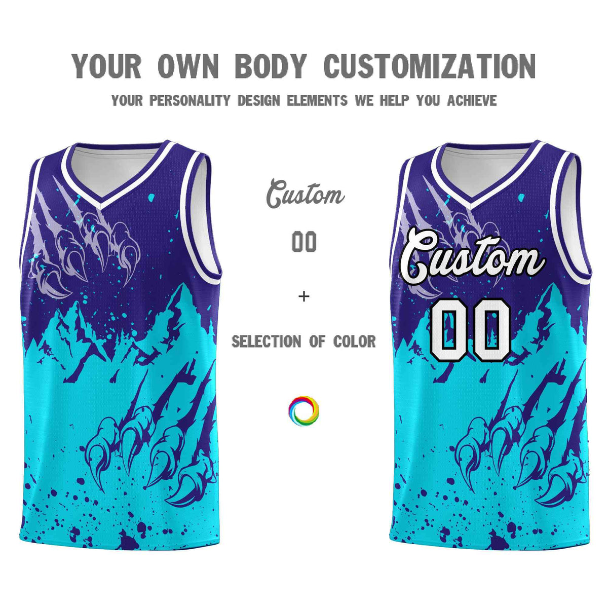 Custom Royal Sky Blue Snow Mountain Beast Pattern Sports Uniform Basketball Jersey| KXKSHOP