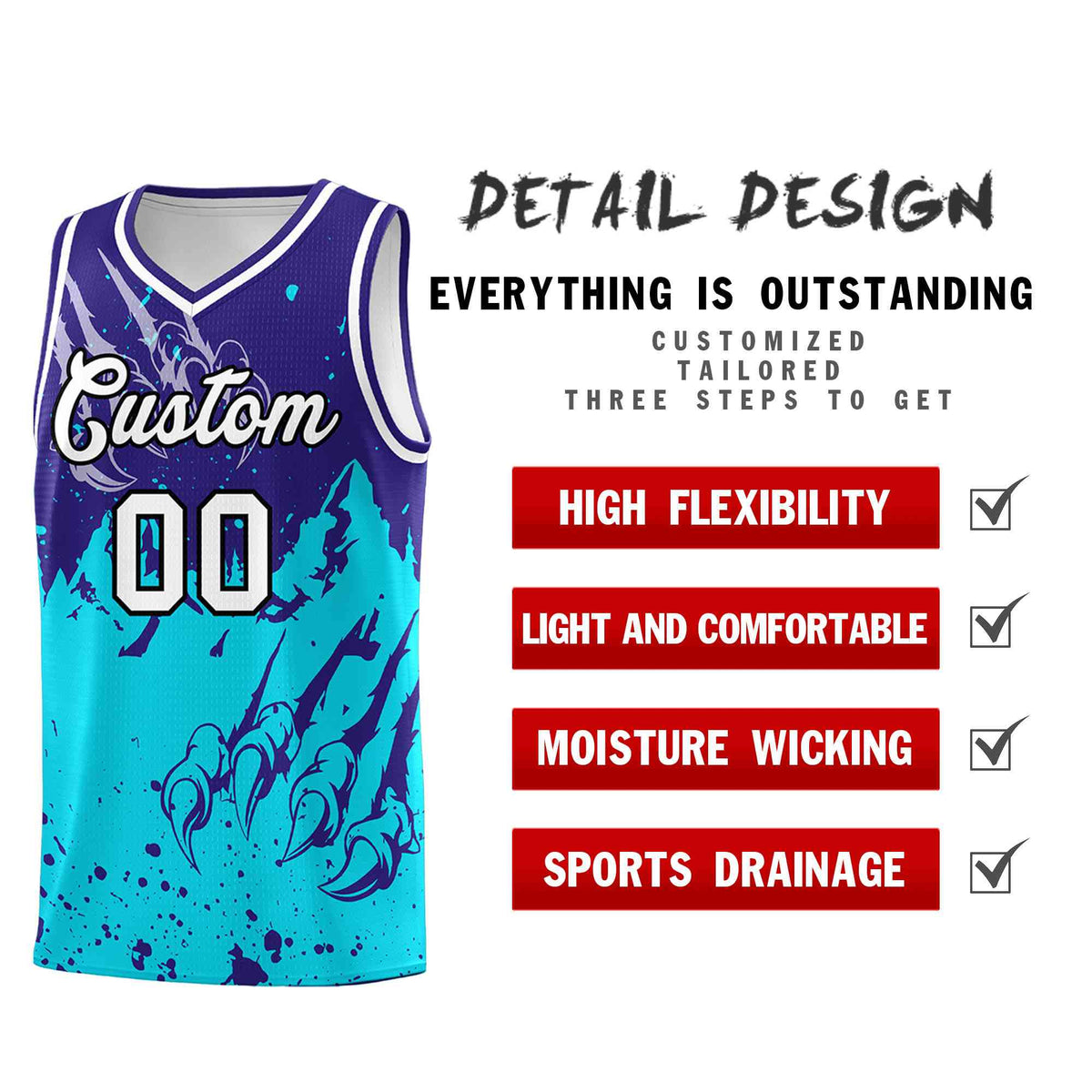 Custom Royal Sky Blue Snow Mountain Beast Pattern Sports Uniform Basketball Jersey| KXKSHOP