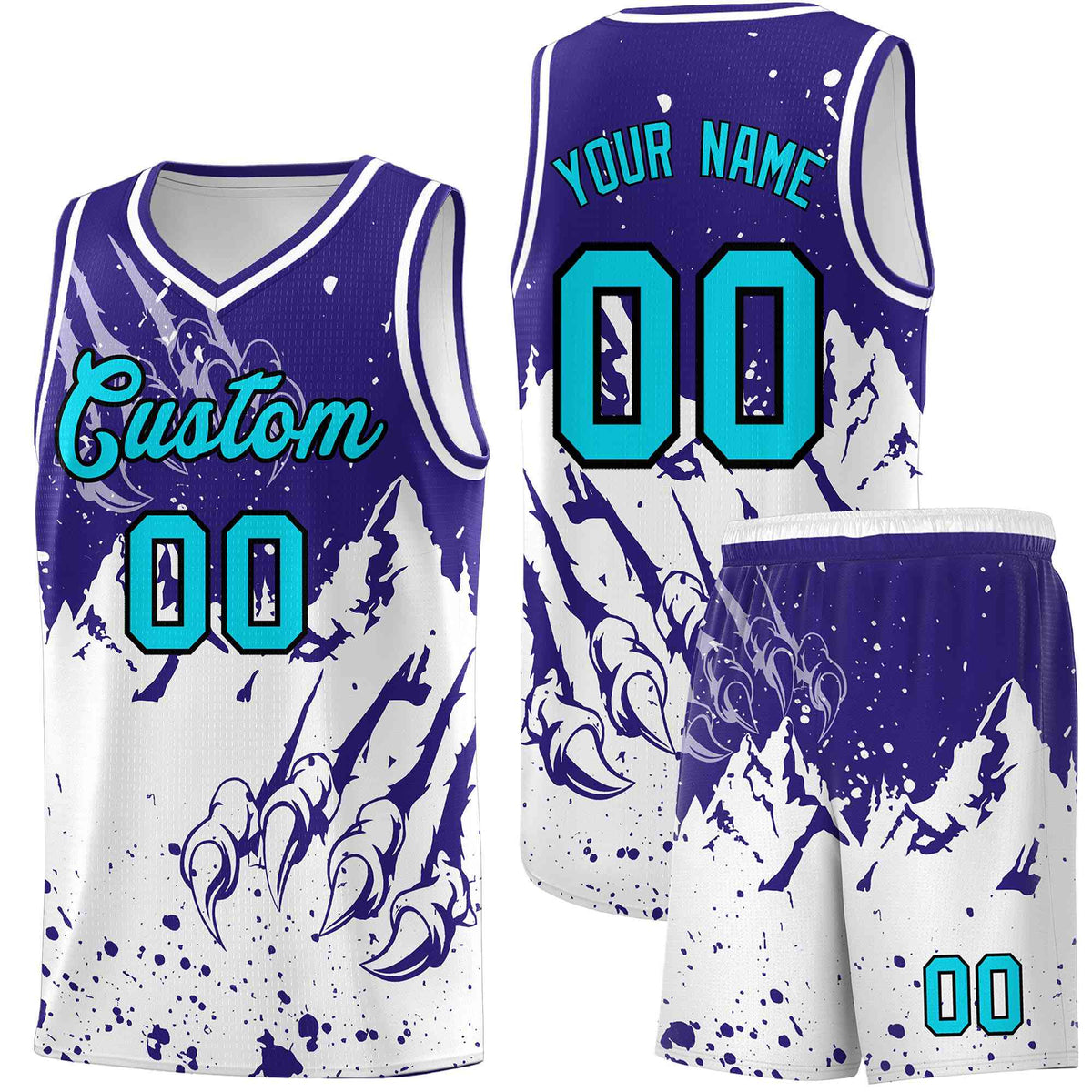 Custom Royal White Snow Mountain Beast Pattern Sports Uniform Basketball Jersey| KXKSHOP