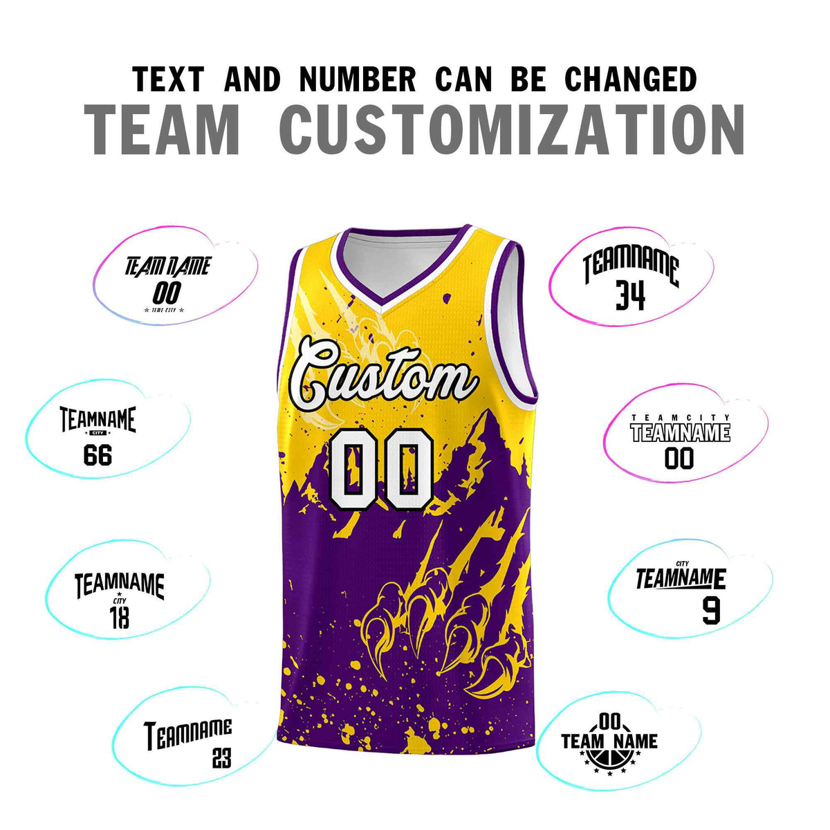 Custom Gold Purple Snow Mountain Beast Pattern Sports Uniform Basketball Jersey| KXKSHOP