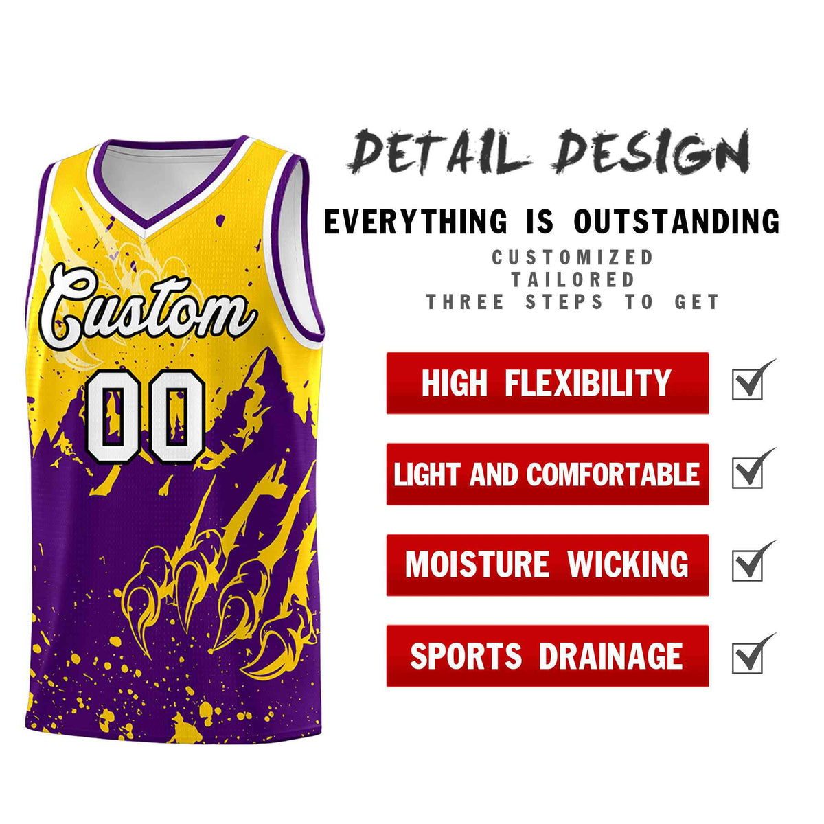 Custom Gold Purple Snow Mountain Beast Pattern Sports Uniform Basketball Jersey| KXKSHOP