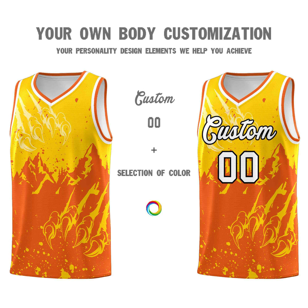 Custom Gold Orange Snow Mountain Beast Pattern Sports Uniform Basketball Jersey| KXKSHOP