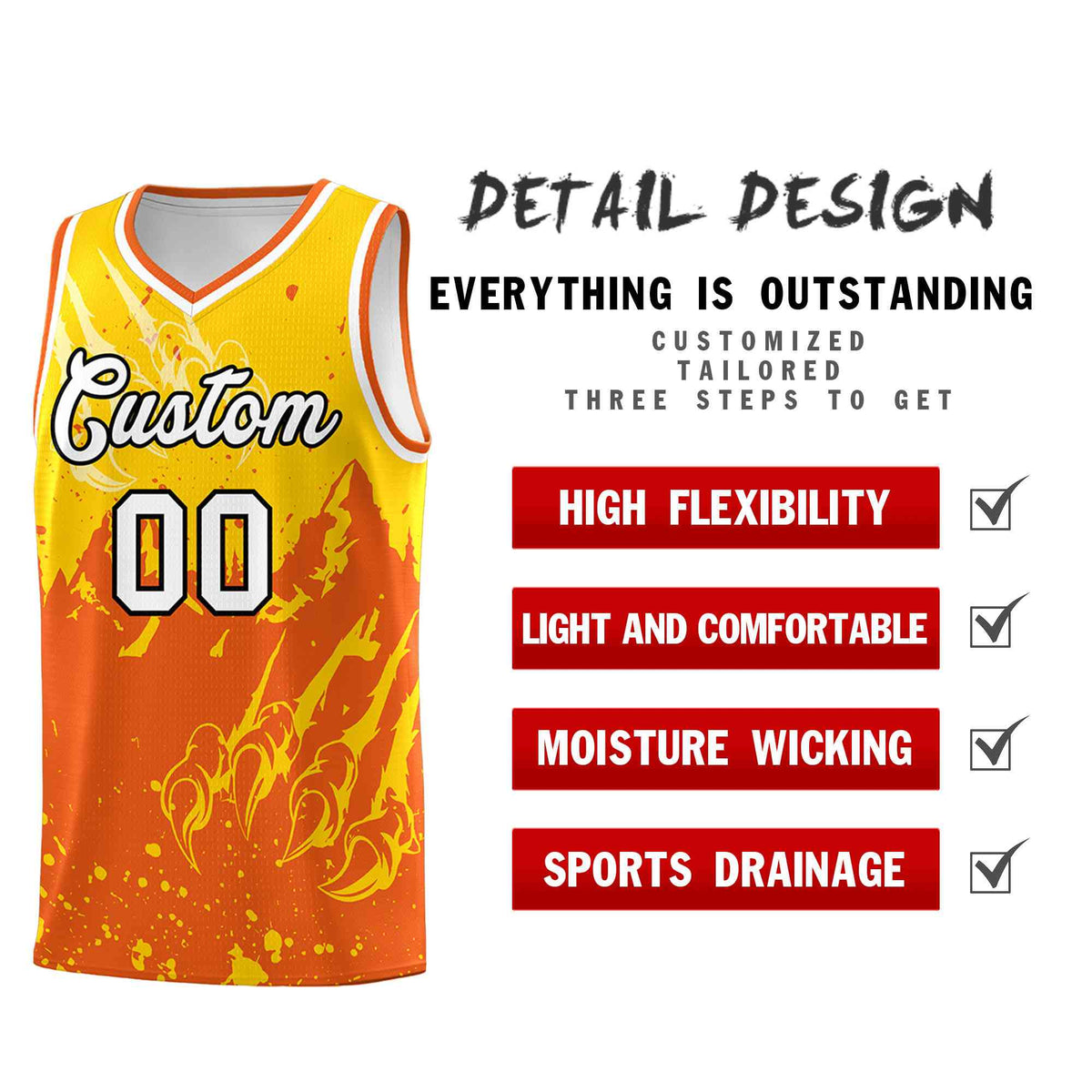 Custom Gold Orange Snow Mountain Beast Pattern Sports Uniform Basketball Jersey| KXKSHOP