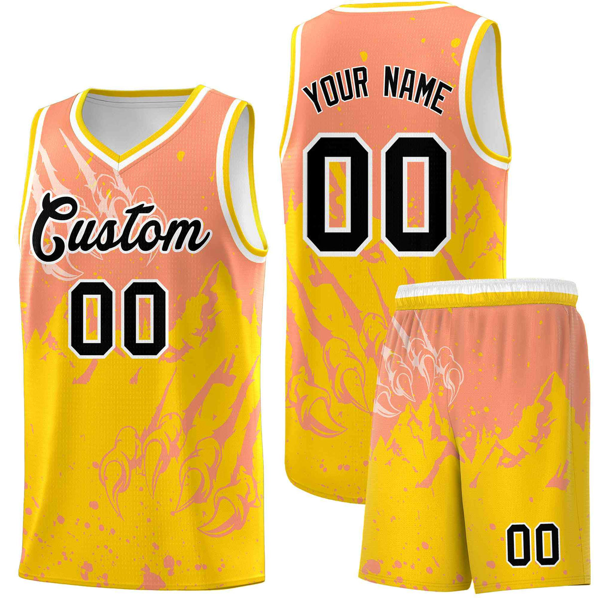 Custom Light Orange Gold Snow Mountain Beast Pattern Sports Uniform Basketball Jersey| KXKSHOP