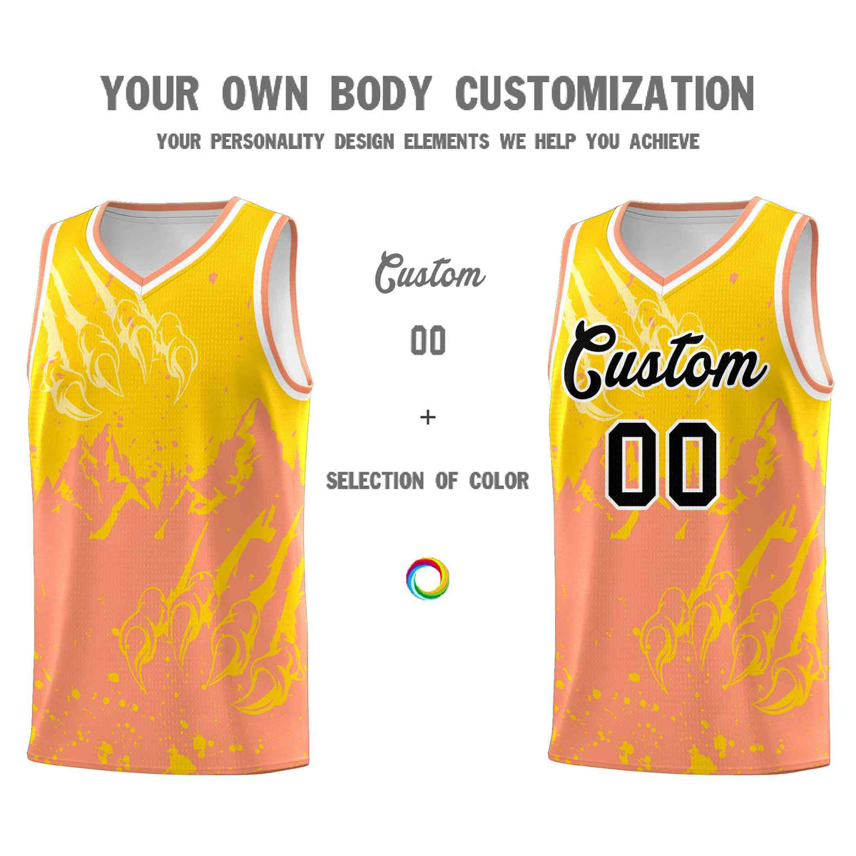 Custom Gold Light Orange Snow Mountain Beast Pattern Sports Uniform Basketball Jersey| KXKSHOP