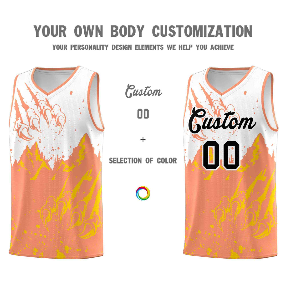 Custom White Light Orange Snow Mountain Beast Pattern Sports Uniform Basketball Jersey| KXKSHOP