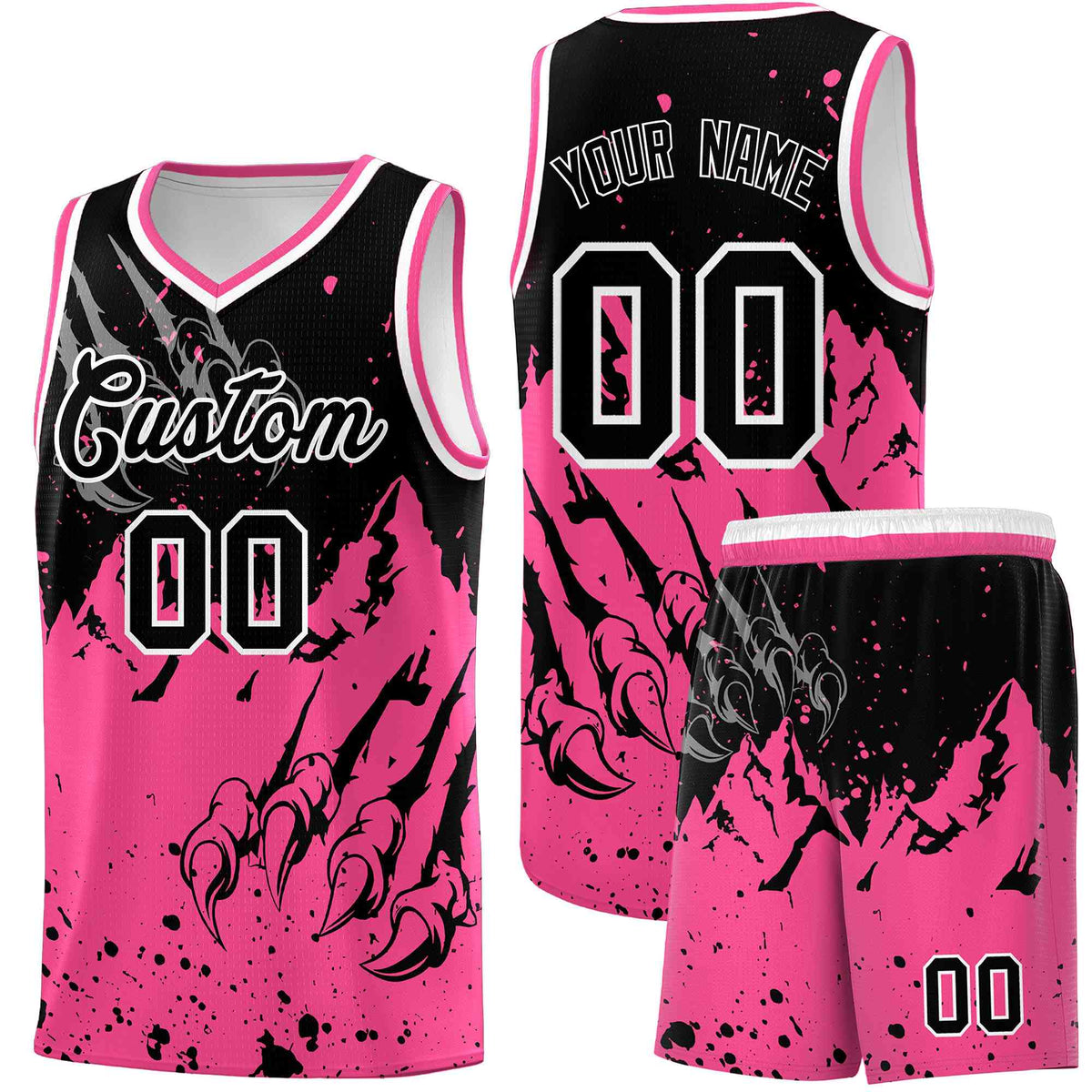 Custom Black Pink Snow Mountain Beast Pattern Sports Uniform Basketball Jersey| KXKSHOP