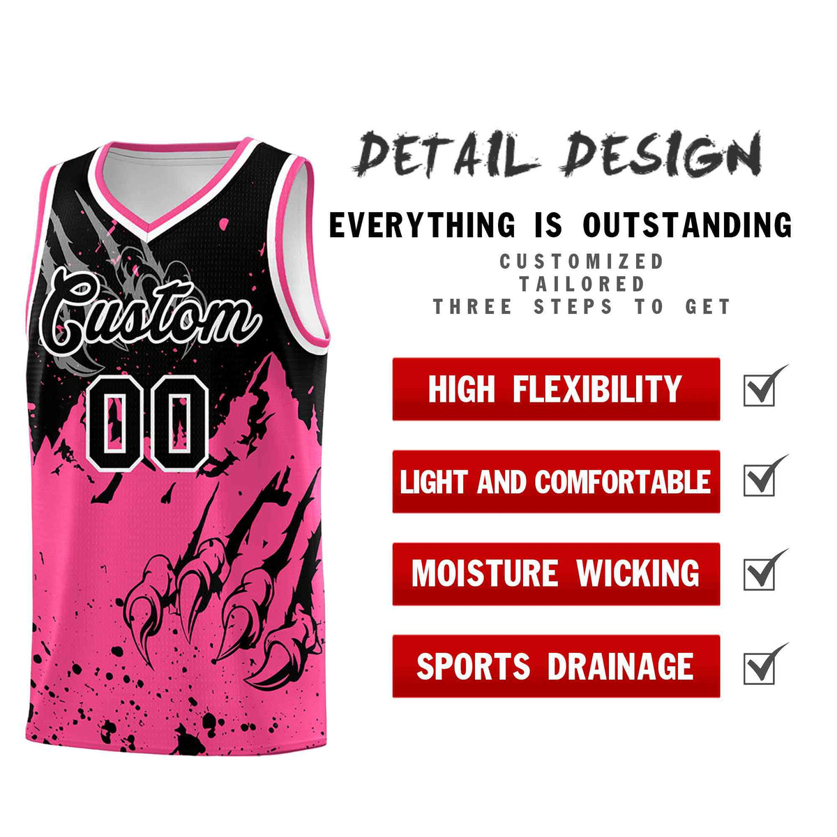 Custom Black Pink Snow Mountain Beast Pattern Sports Uniform Basketball Jersey| KXKSHOP