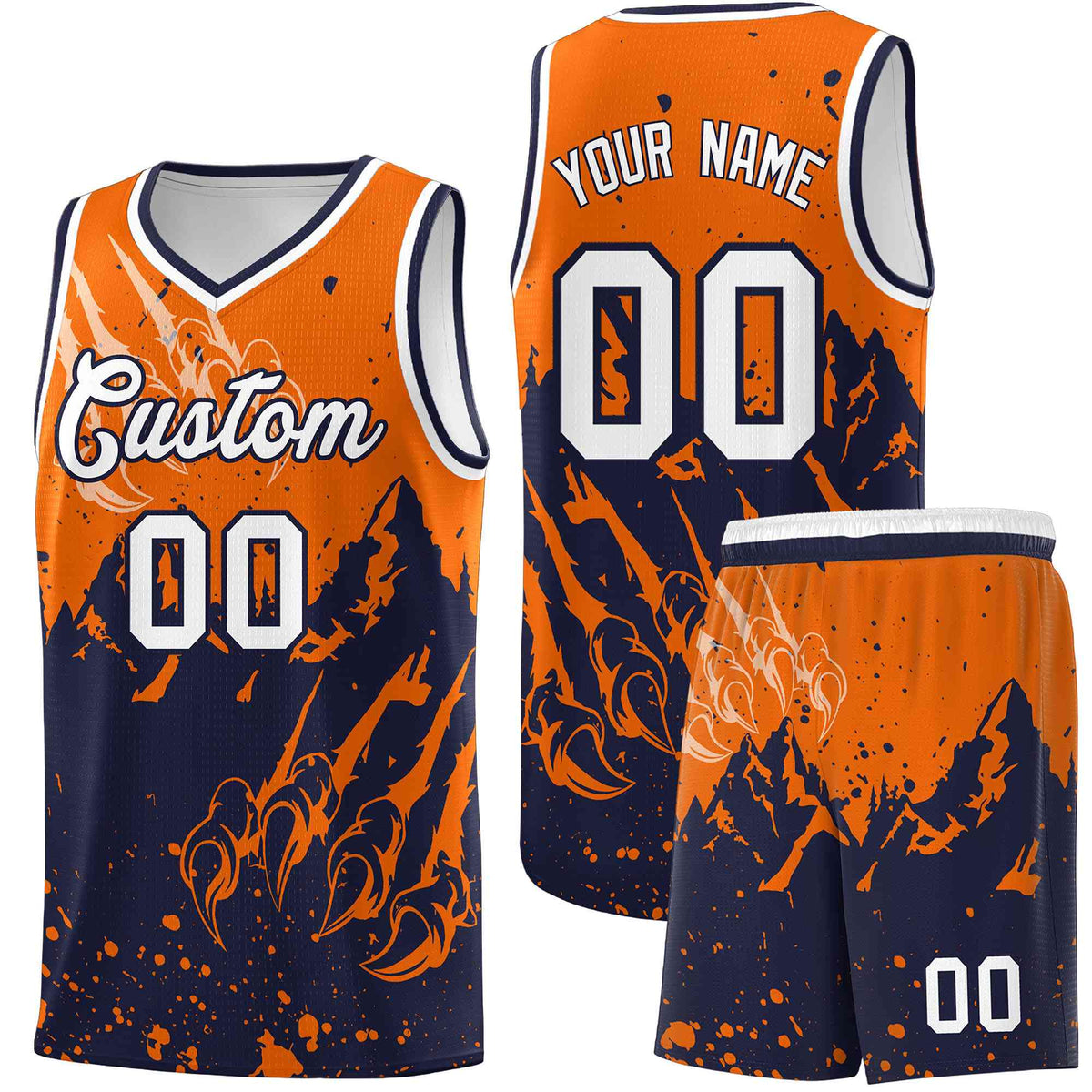 Custom Orange Navy Snow Mountain Beast Pattern Sports Uniform Basketball Jersey| KXKSHOP