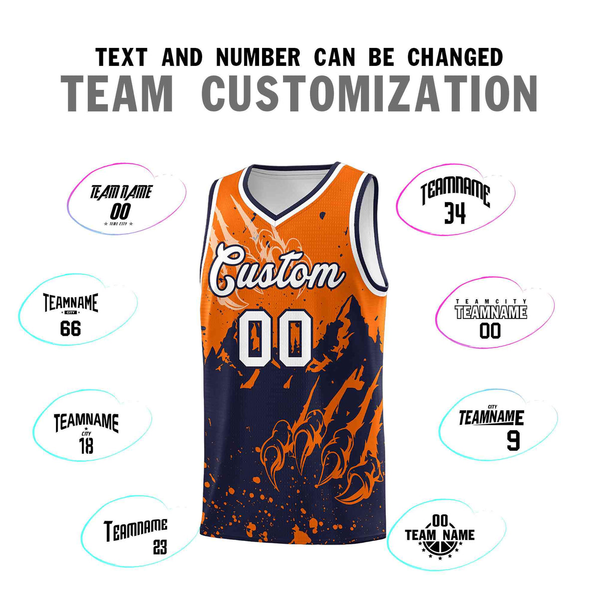 Custom Orange Navy Snow Mountain Beast Pattern Sports Uniform Basketball Jersey| KXKSHOP