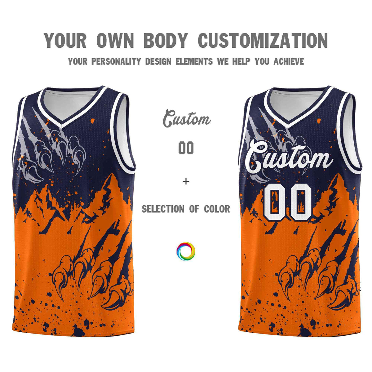 Custom Navy Orange Snow Mountain Beast Pattern Sports Uniform Basketball Jersey| KXKSHOP