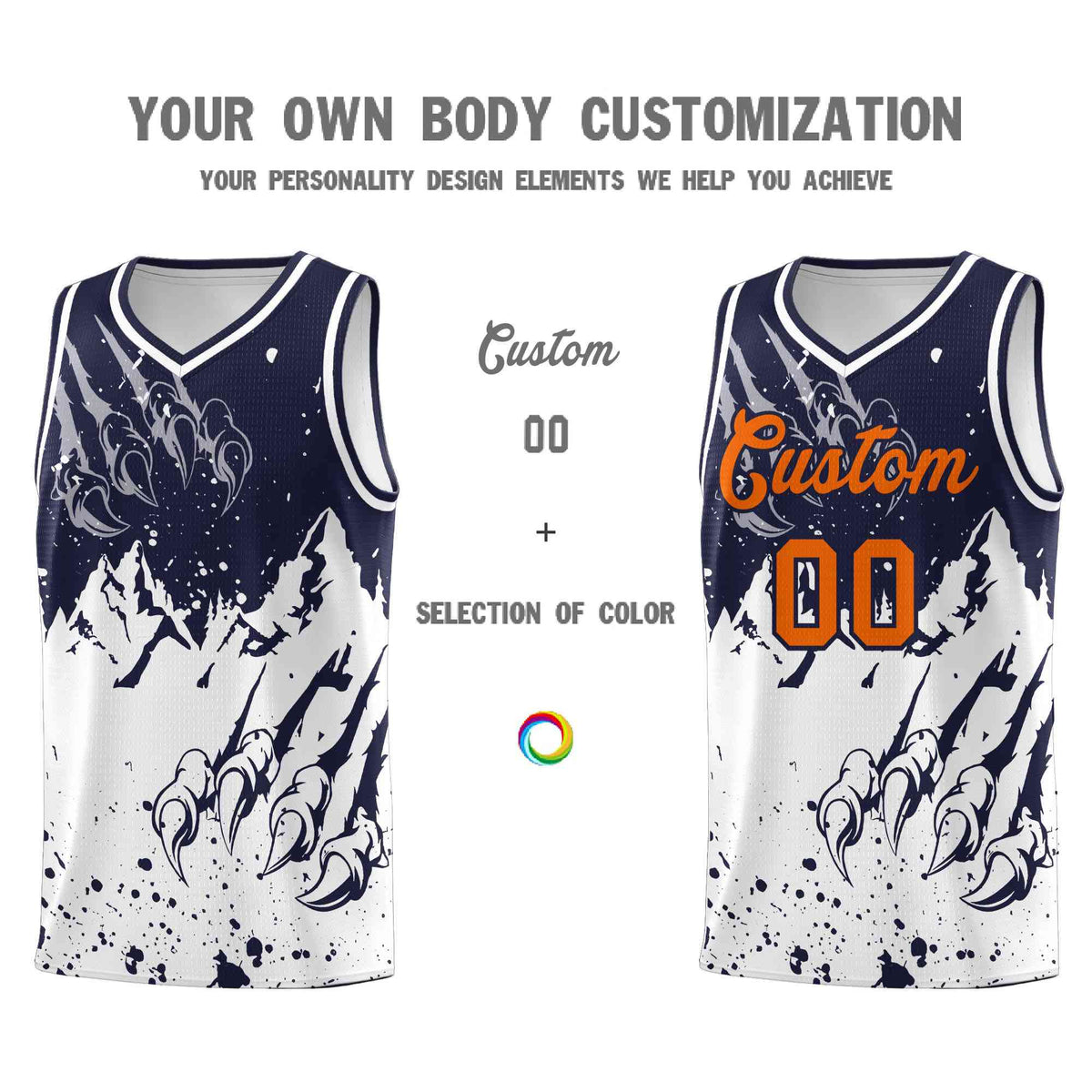 Custom Navy White Snow Mountain Beast Pattern Sports Uniform Basketball Jersey| KXKSHOP