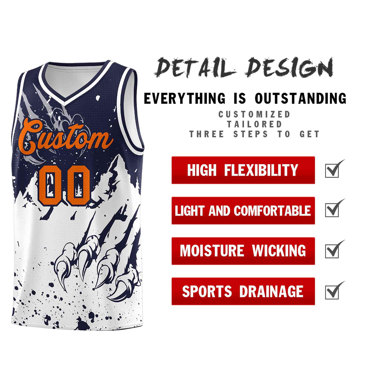 Custom Navy White Snow Mountain Beast Pattern Sports Uniform Basketball Jersey| KXKSHOP