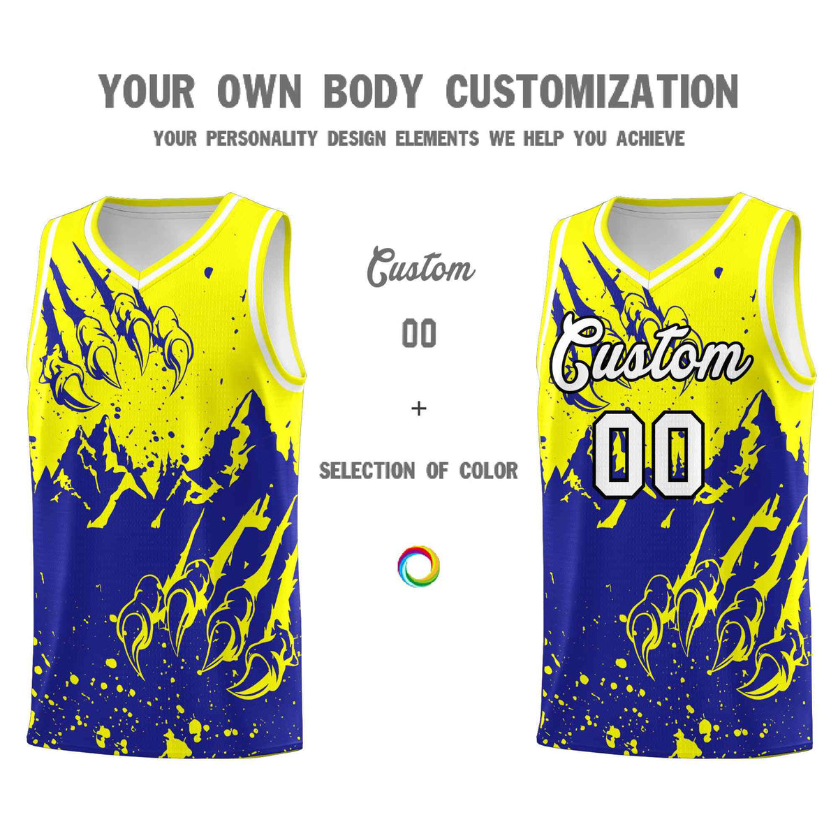 Custom Fluorescent Yellow Royal Snow Mountain Beast Pattern Sports Uniform Basketball Jersey| KXKSHOP