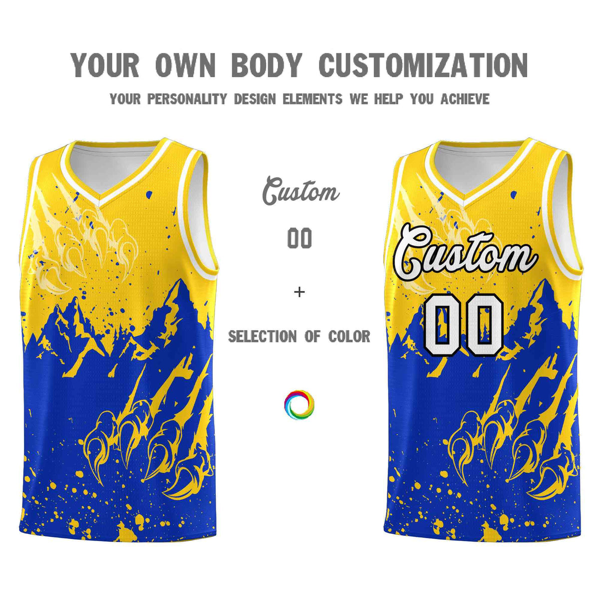 Custom Gold Royal Snow Mountain Beast Pattern Sports Uniform Basketball Jersey| KXKSHOP
