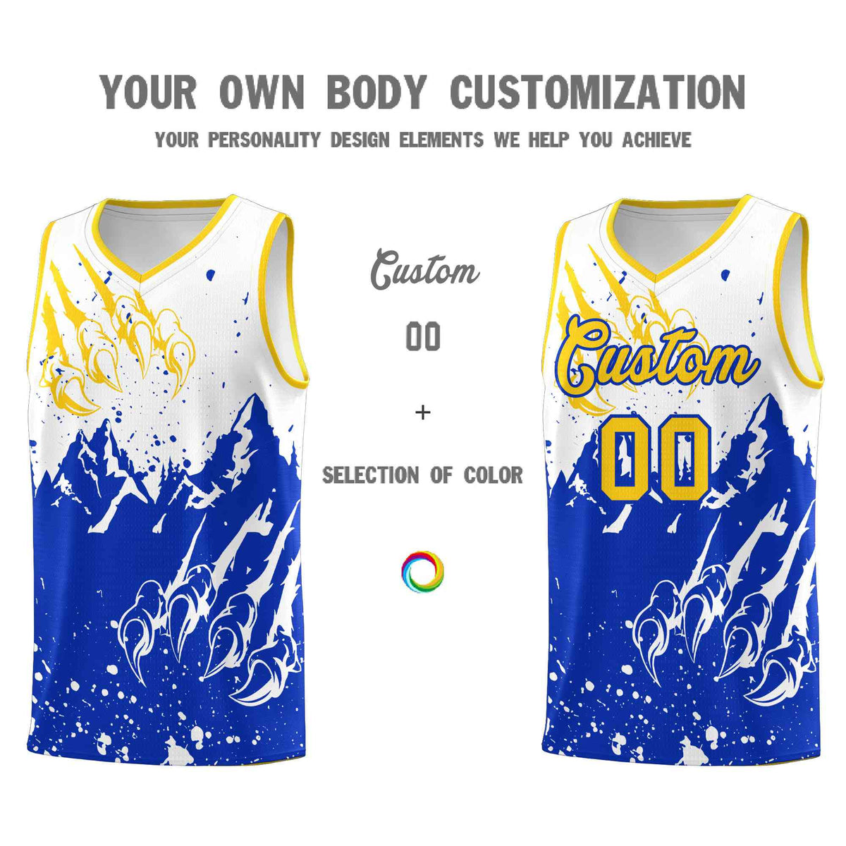 Custom White Royal Snow Mountain Beast Pattern Sports Uniform Basketball Jersey| KXKSHOP