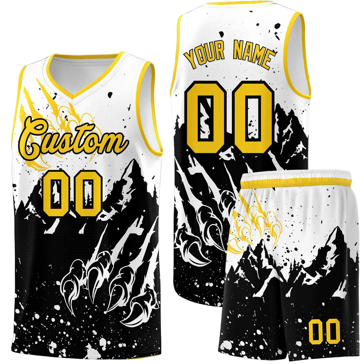 Custom White Black Snow Mountain Beast Pattern Sports Uniform Basketball Jersey| KXKSHOP
