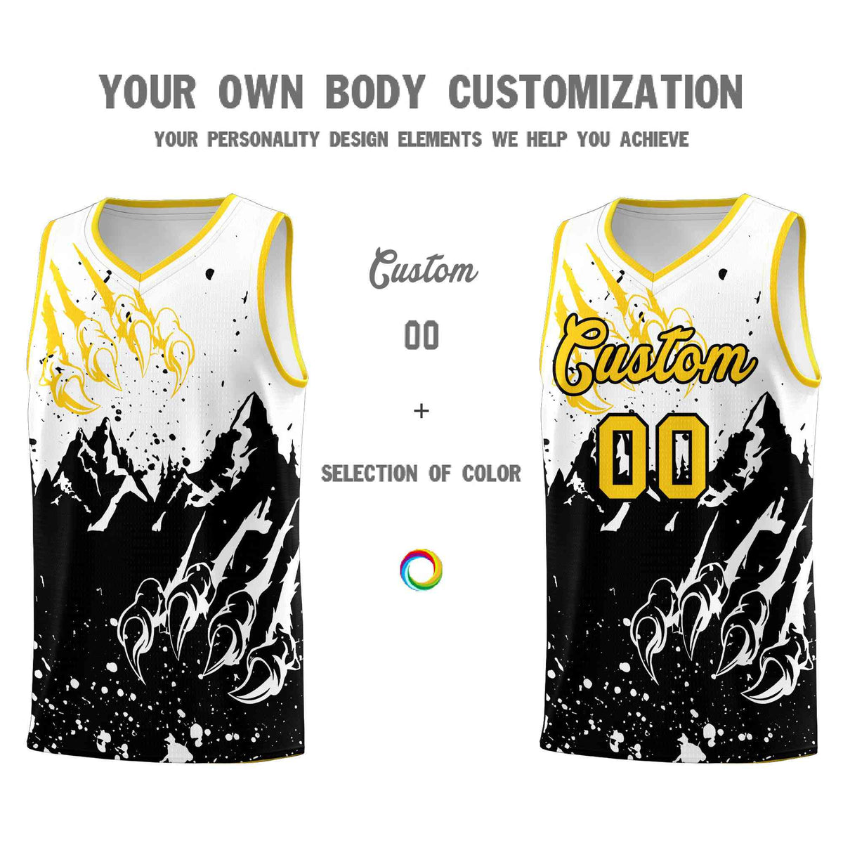 Custom White Black Snow Mountain Beast Pattern Sports Uniform Basketball Jersey| KXKSHOP