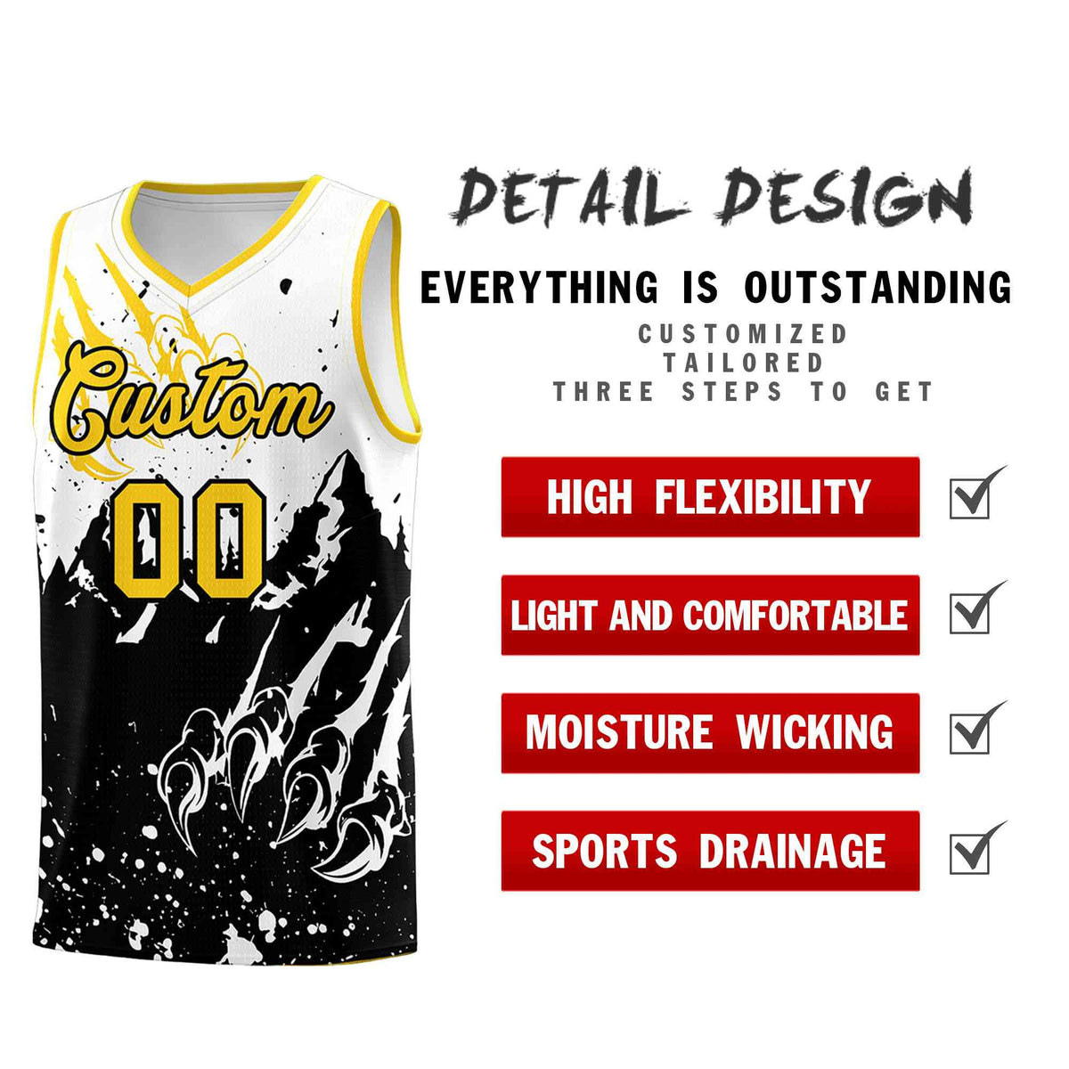 Custom White Black Snow Mountain Beast Pattern Sports Uniform Basketball Jersey| KXKSHOP