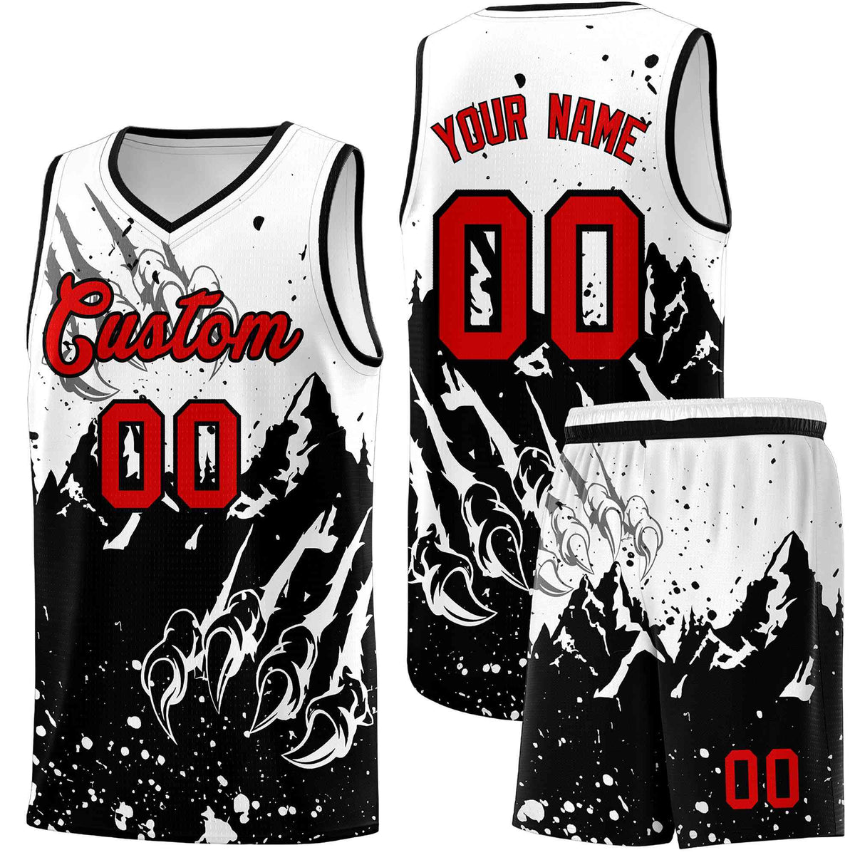 Custom White Black Snow Mountain Beast Pattern Sports Uniform Basketball Jersey| KXKSHOP
