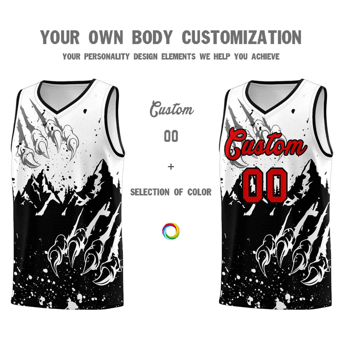 Custom White Black Snow Mountain Beast Pattern Sports Uniform Basketball Jersey| KXKSHOP