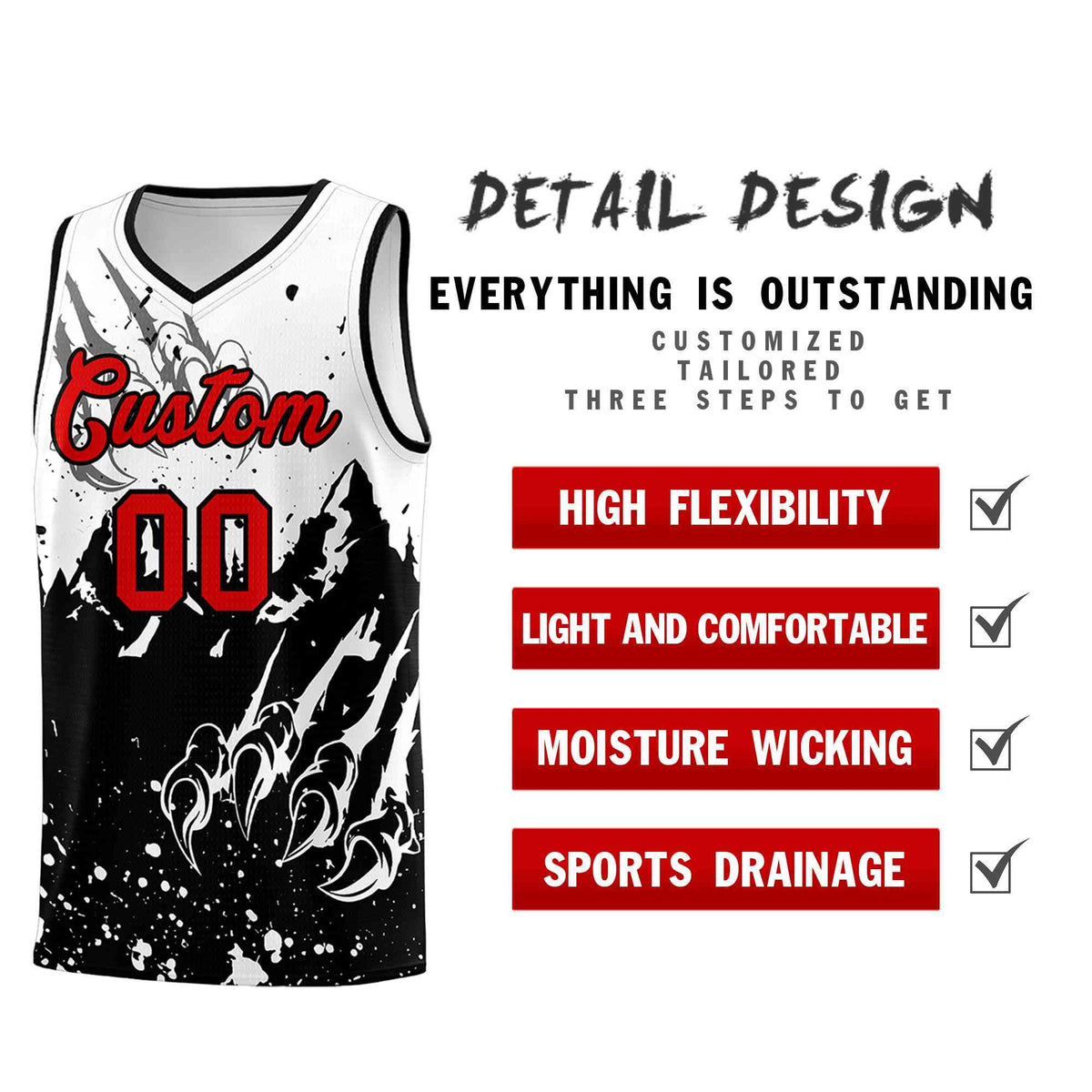 Custom White Black Snow Mountain Beast Pattern Sports Uniform Basketball Jersey| KXKSHOP