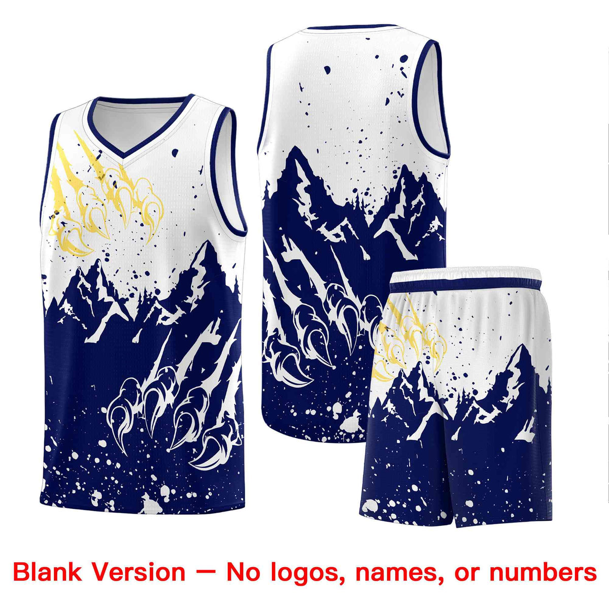 Custom White Navy Snow Mountain Beast Pattern Sports Uniform Basketball Jersey