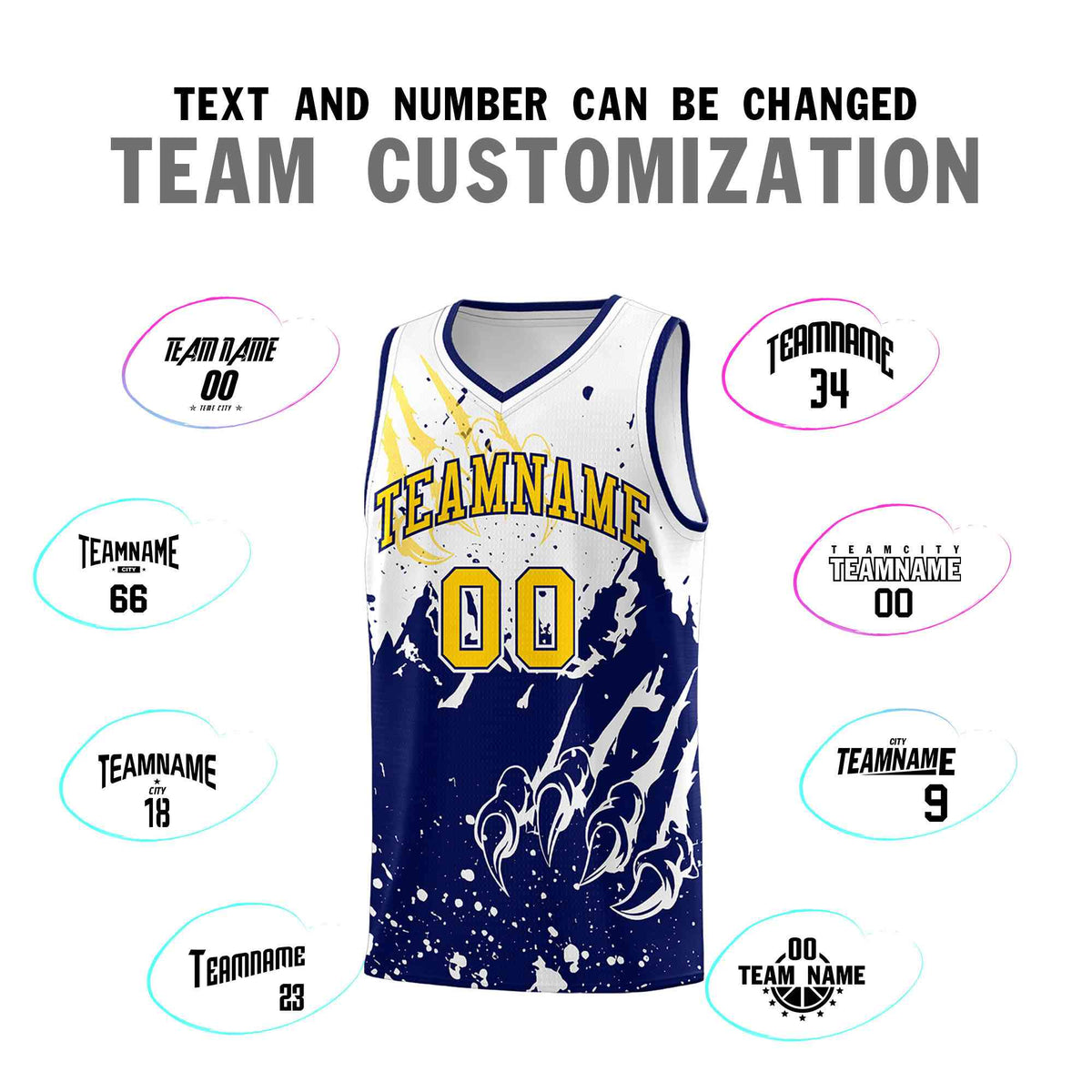 Custom White Navy Snow Mountain Beast Pattern Sports Uniform Basketball Jersey