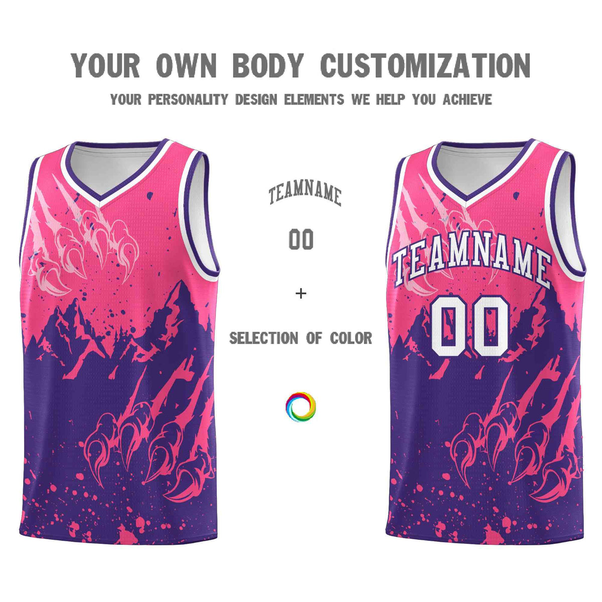 Custom Pink Purple Snow Mountain Beast Pattern Sports Uniform Basketball Jersey